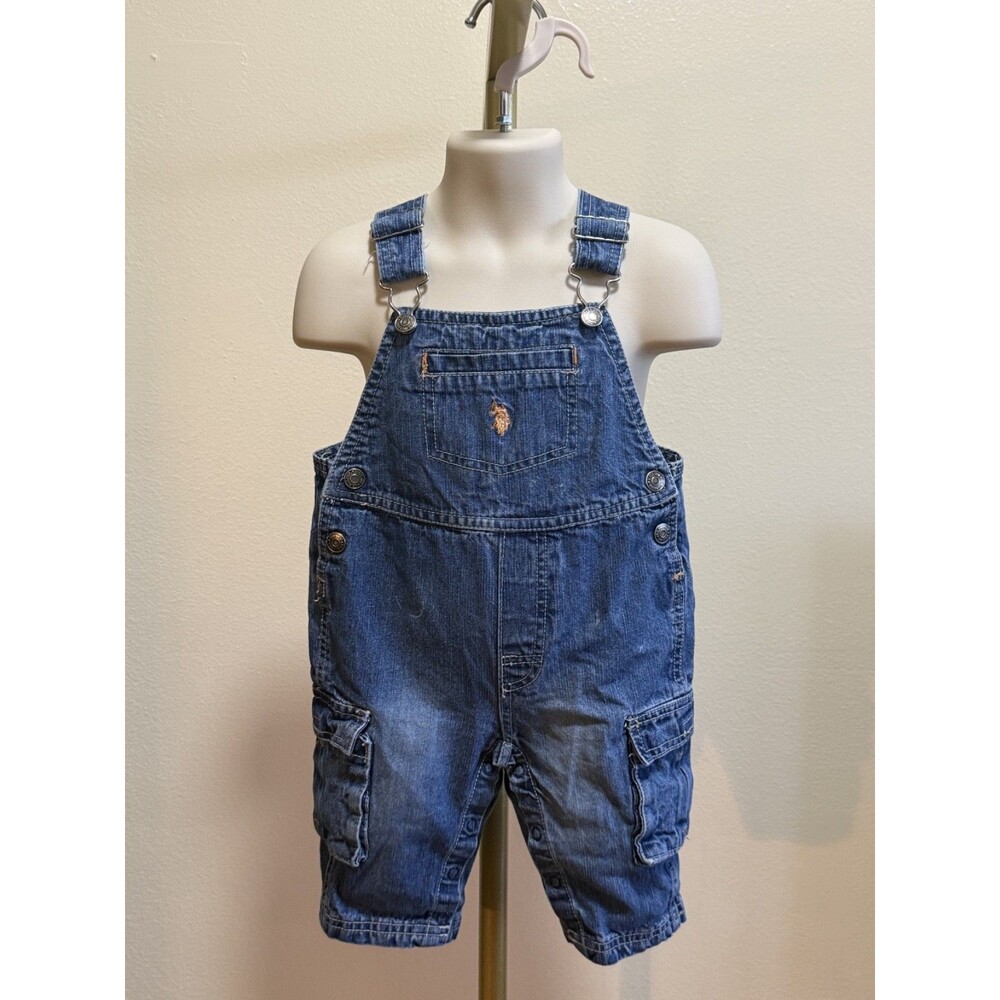 US POLO ASSN Infant 12 month Blue Denim Overalls Logo Adjustable Straps